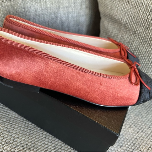 NEW CHANEL 24A Dark Pink Velvet Cap Toe Ballerina Flats - Picture 7 of 16